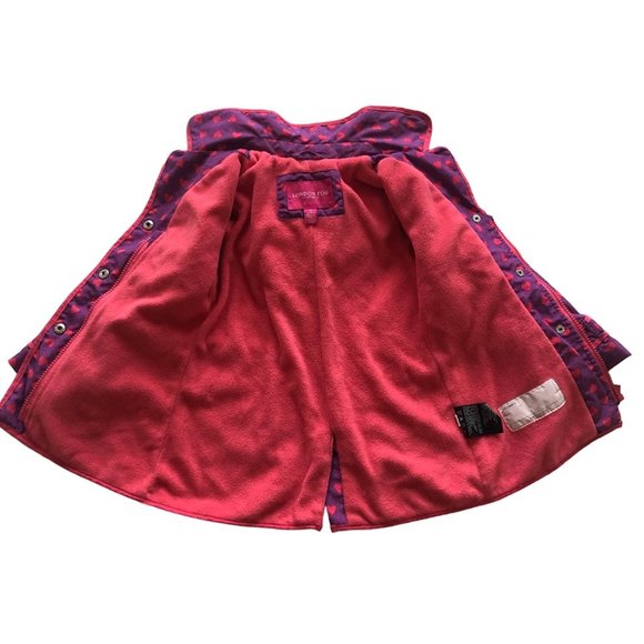 London Fog Hooded Fleece Lined Girls Coat Full Zip Purple with Pink Hearts Sze 5 - Picture 8 of 14